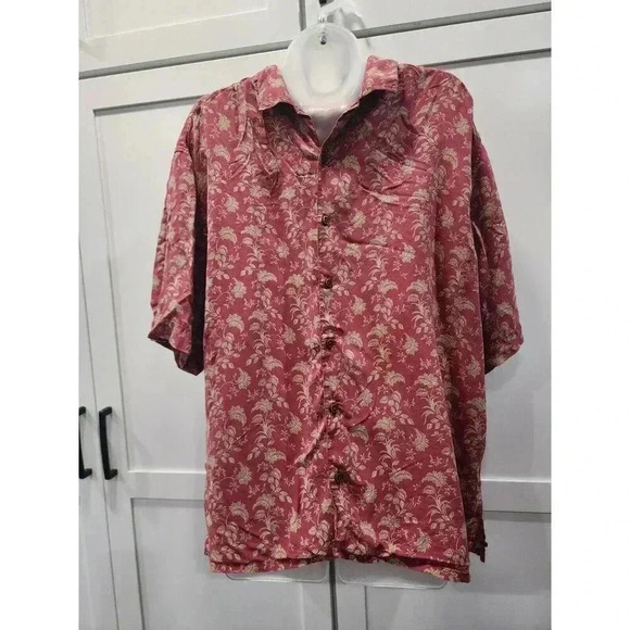 AXIST Men's 100% Silk Button-Up Shirt Size XL red Green Floral - Picture 1 of 6